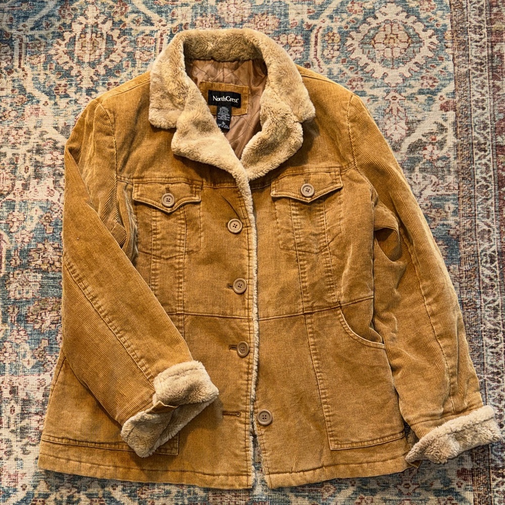 North Crest  Women's Tan Corduroy Western/ Barn Jacket with Sherpa Trim Xl (18)